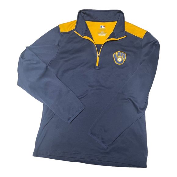 Milwaukee Brewers Qtr Zip Lightweight Pullover- MLB Licensed Mens Medium‎ - Picture 1 of 11